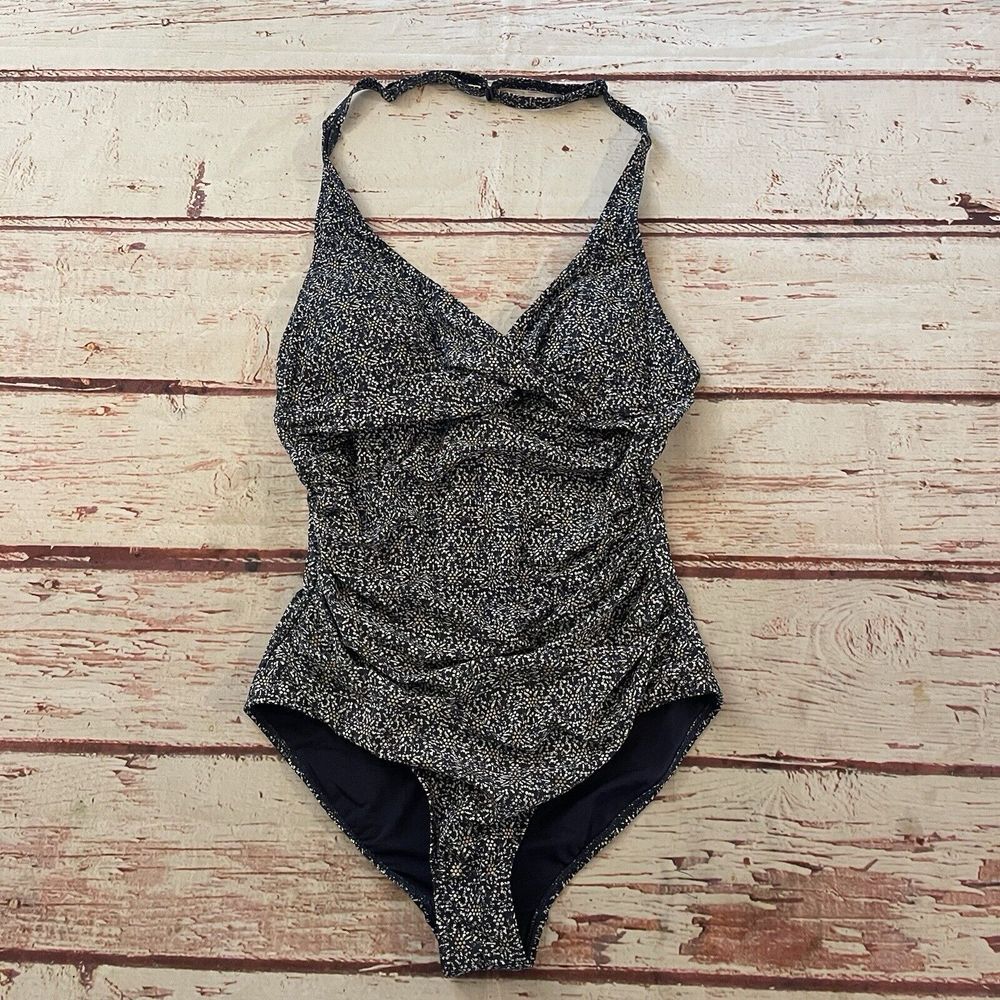 NIP TUCK MULTI FIT CUP ONE PIECE SWIMSUIT NAVY METALLIC SHIRRED AU/UK12 US 8